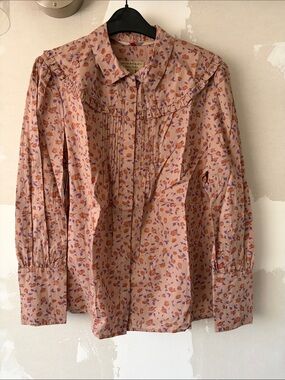 NWT Burberry Rococo Pink Floral Ruffle-Yoke Blouse size 10